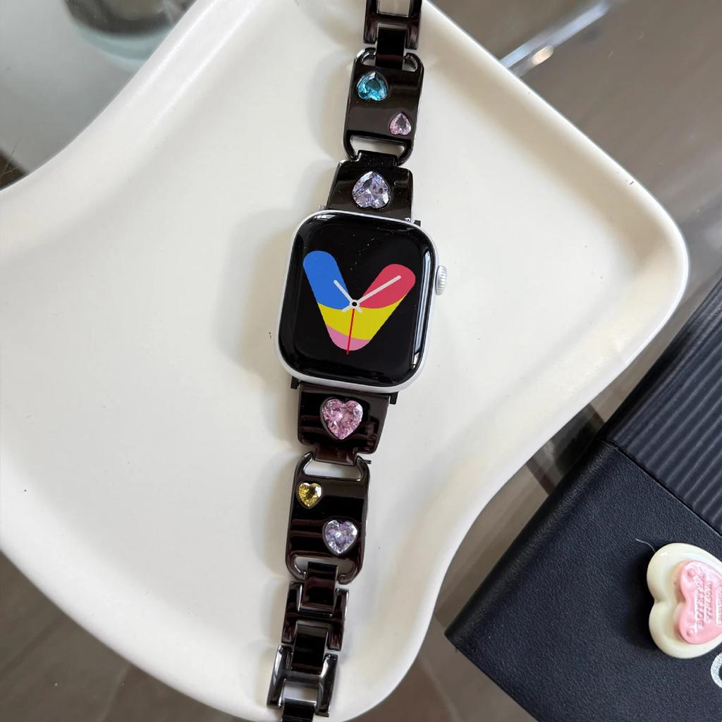 Heart Diamond Strap for Apple Watch S11 10 9 8 7 6 5 Ultra 3 SE3  Metal Bracelet For Iwatch Band 38 40 41 42 44 45 46 49mm Band