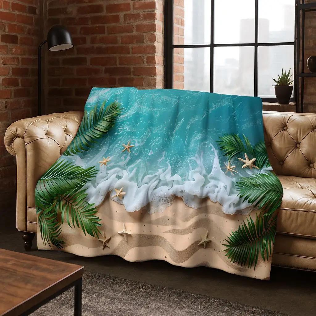 Dream Starfish Shell Tropical Beach Art Flannel Throw Blanket Soft Cozy for Home Bedroom Bed Sofa Cover Gift
