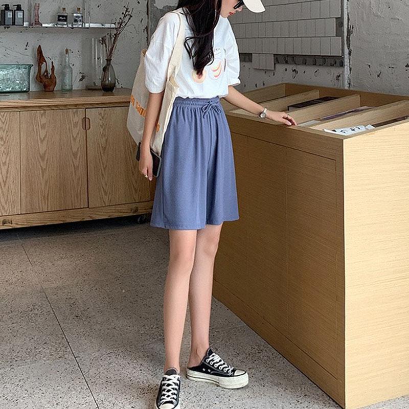 Женские летние дышащие шорты с высокой талией и широкими штанинами на шнурке