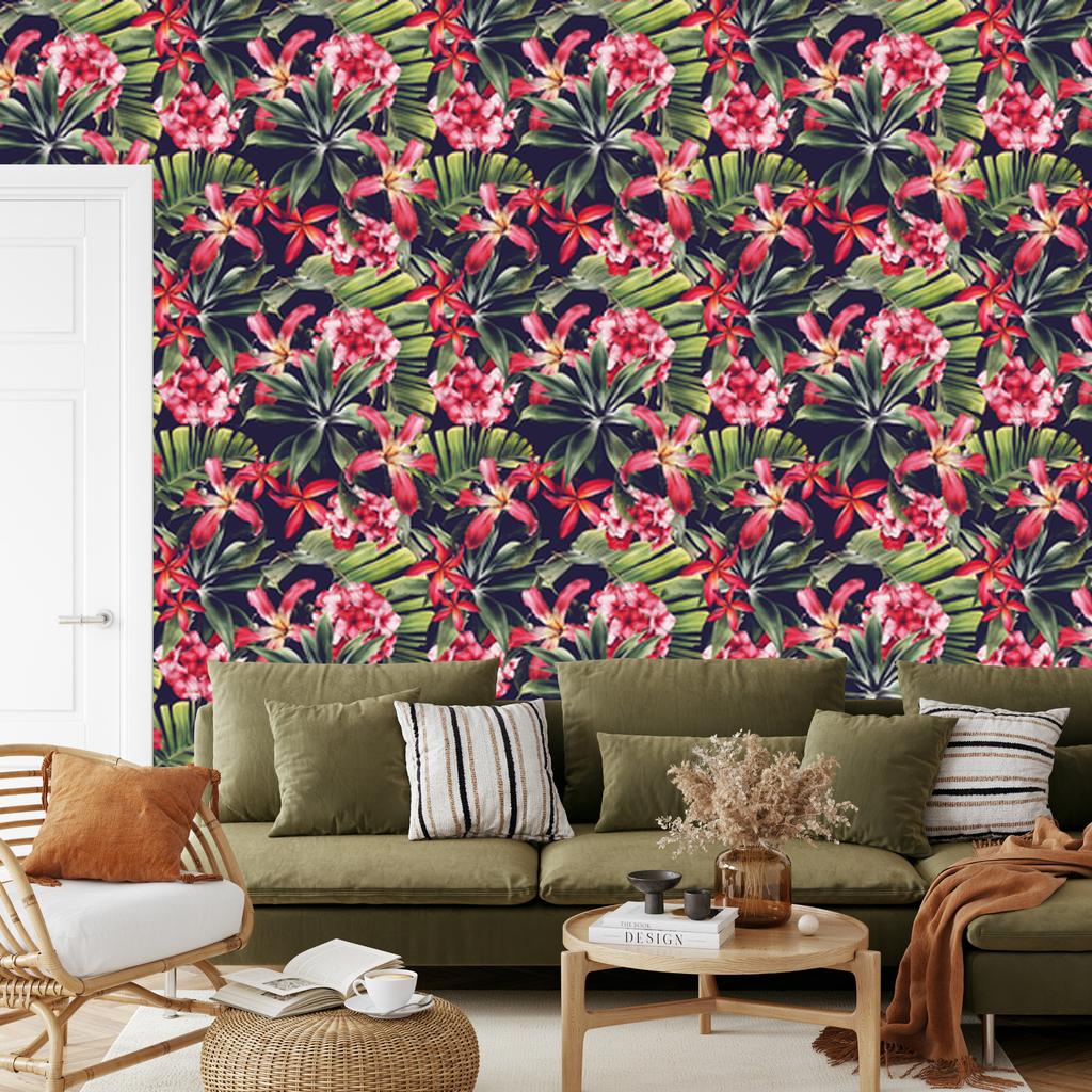 Exotic flowers and leaves wallpaper for living room and bedroom 50x1000
