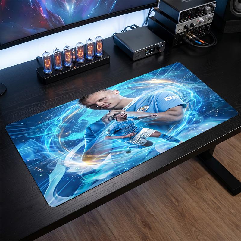 Erling Haaland Theme Pattern Mouse Pad, Soccer Logo Design XXL Gaming Desk Mat Non-Slip Computer Mouse Pad