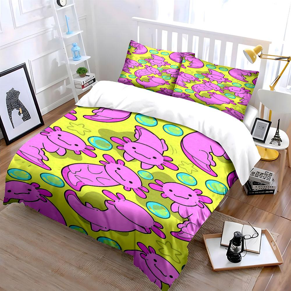 Pink axolotls with bubbles. Bedding sets Duvet cover sets Duvet covers Pillowcases(1 * Duvet Cover 2 * Pillowcases without duvet insert)