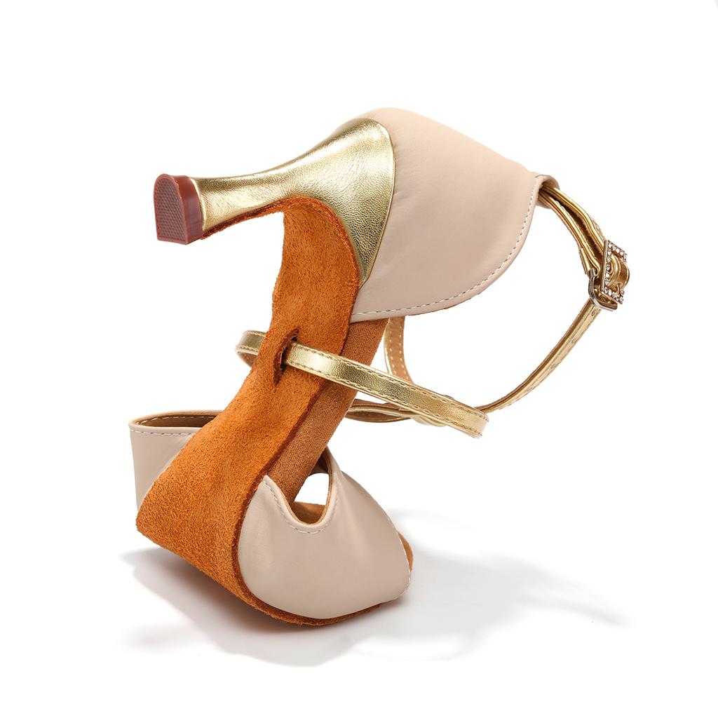 Кожаные Женские Туфли для Современного Танца с Открытым Носком Туфли для Латиноамериканских Танцев Женские Вечерние Бальные Стандартные Туфли на Каблуке 7 см