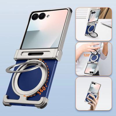 Oatsbasf Металлическая безрамочная чехол-подставка для Samsung Galaxy Z Flip 7 с вращающейся на 360° подставкой, магнитный, ударопрочный, защитный чехол