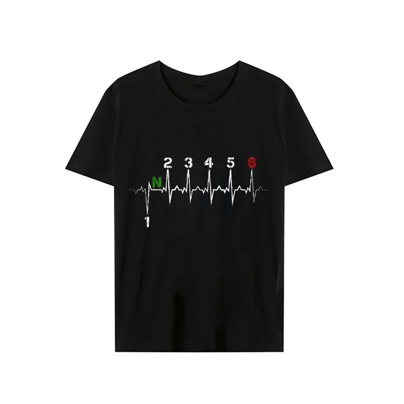 Men Brand T-shirts Motorcycle Gear Shift 1n23456 Heartbeat Ekg Pulse Print T Shirt Men Teeshirt Tshirt Short Sleeve T Shirts Men
