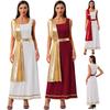 Womens Greek Roman Tunic Dress Square Neck Sleeveless Gold Trim Metallic Shiny Drape Robe Toga Halloween Costume