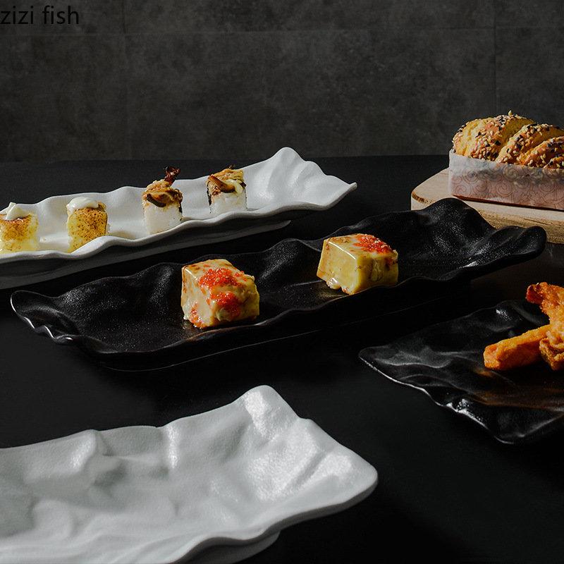 Креативная керамическая обеденная тарелка для ресторана, гофрированная текстура, суши-тарелка, тарелка для сашими, тарелки для закусок, рыбные тарелки, столовые приборы сплошного цвета