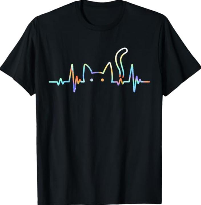Сердцебиение Любитель кошек Животное Силуэт Милая кошка Футболка
