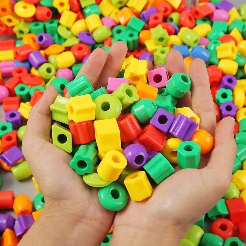 Rainbow Lacing Beads for Toddlers Color and Shape Sorter Fine Motor Skills Early Learning Montessori Toys for Preschool Kids
