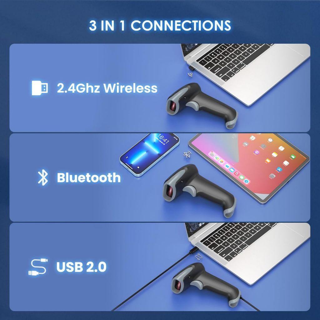 3 в 1 2,4 ГГц Bluetooth Беспроводной USB Проводной 1D 2D QR Сканер Штрих-кодов Ударопрочный CCD Сканер Штрих-кодов С Подставкой