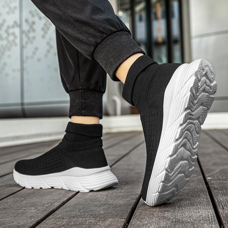 Мужские и женские туфли-носки с высоким верхом, модные однотонные повседневные туфли