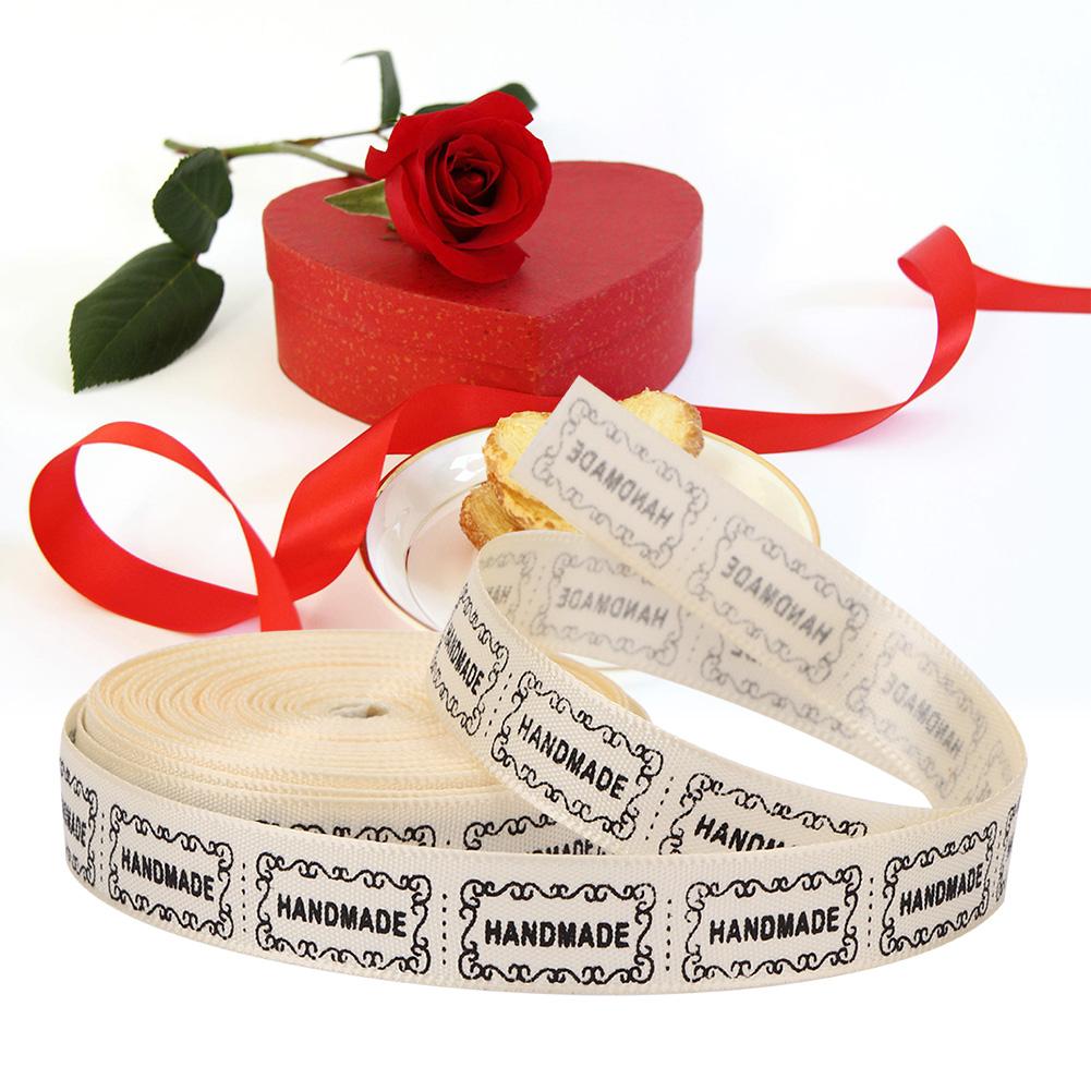 1PCS 10 Yards 1.3cm English Words Printed Ribbon DIY Handmade Wrap Belt for Party (beige)