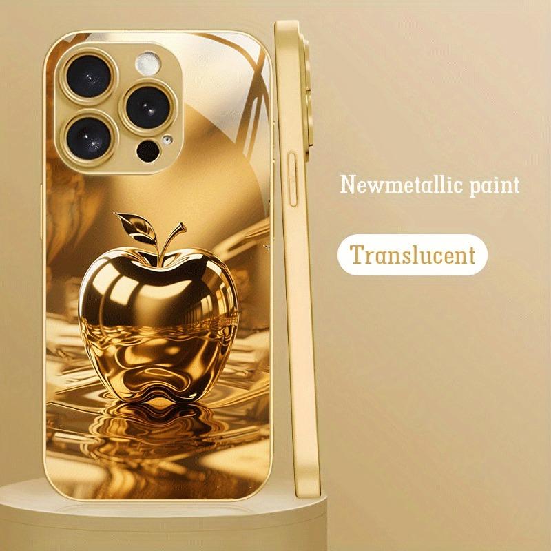 Роскошный Хрусталь С Узором Яблока Металлическая Краска Стеклянный Чехол Для Телефона Для iPhone 11 12 13 14 15 16 17 Pro Max 15 Plus 17Air 16E Чехол