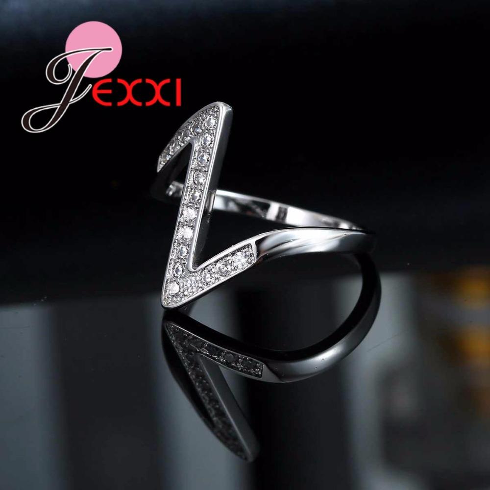 Trendy Z-shaped 925 Sterling Silver Ring with Micro Paved AAA CZ Paved Jewelry Ring for Women New