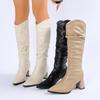 Fashion Boots Autumn New Pointed Toe Sleeve Pleated Anti-Slip Wear-Resistant Block Heel High Stack Boots