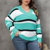 Women's Plus Size Pullover Fall New V Neck Color Patchwork Fashion Sweater