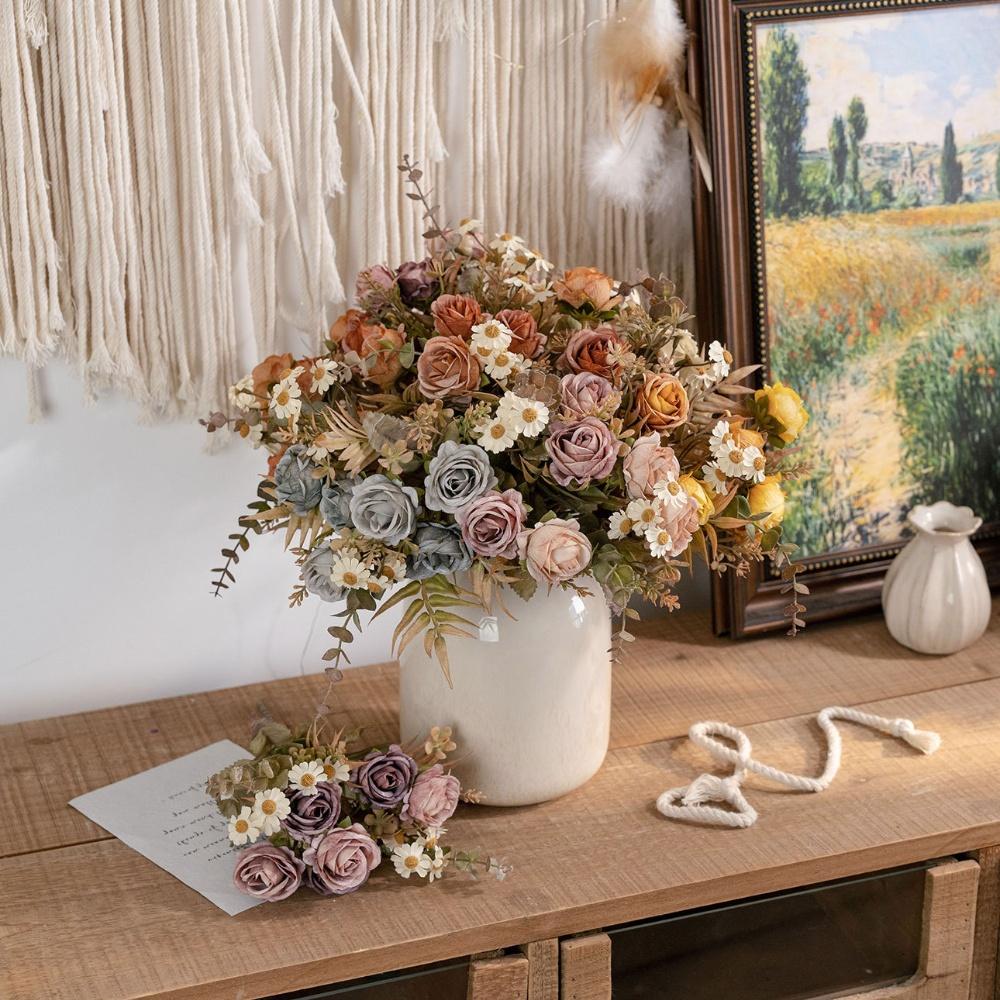 Тканевый букет из 6 искусственных роз для свадьбы, домашнего декора, с листьями и гибкими стеблями, цветочный орнамент