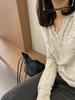 Vintage Style Polo Neck Knit T-Shirt for Women - Long Sleeve, Slimming Base Layer, Spring/Summer Outerwear.