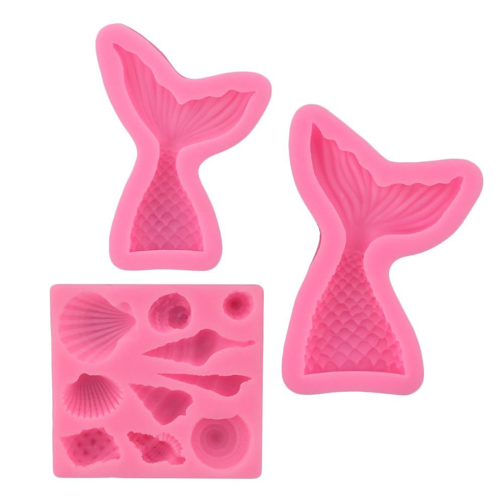 Mermaid Tail Silicone Resin Mold DIY Ocean Mermaid Shell Conch Fondant Chocolate Cupcake Gumpaste Baking Cake Decorating Tools