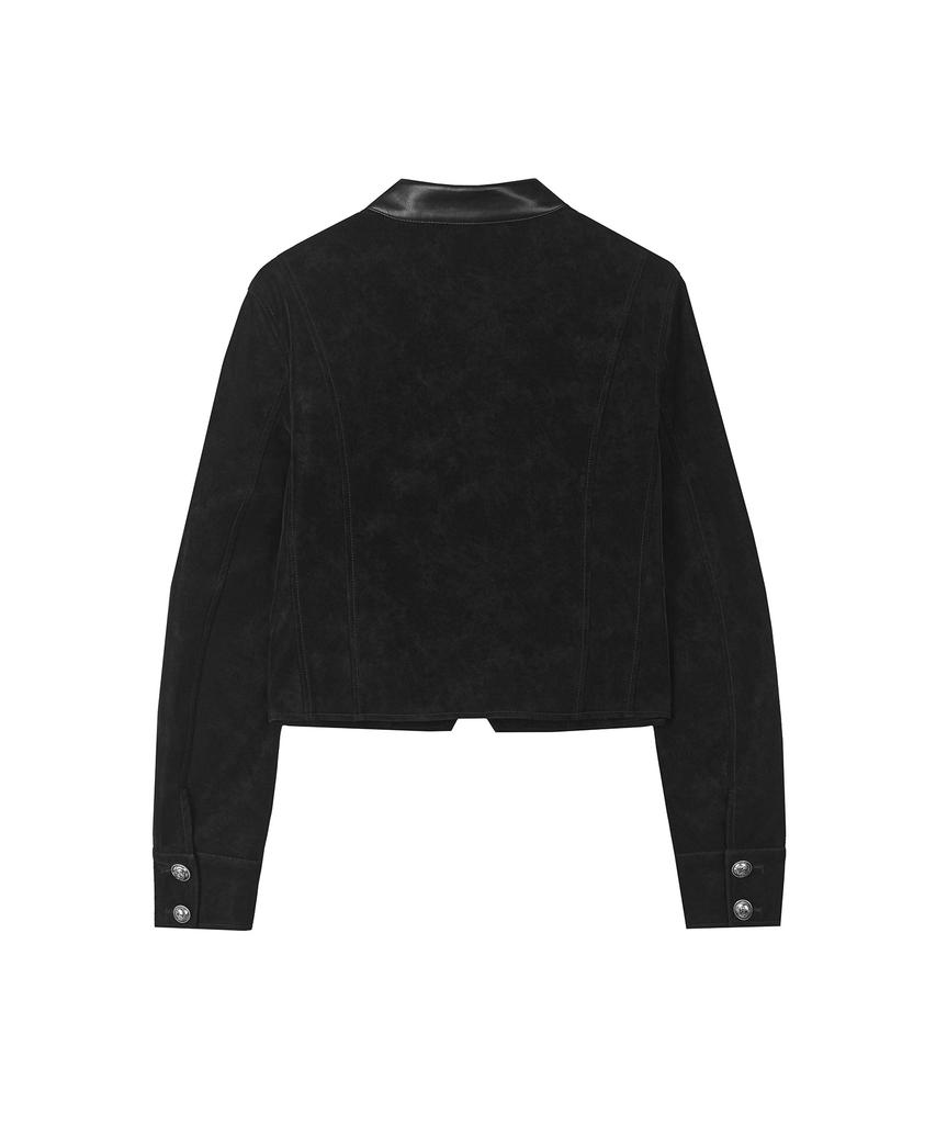 SECONDMONO Укороченная куртка Наполеон из искусственной замши [Черный]_Sewjk004Black
