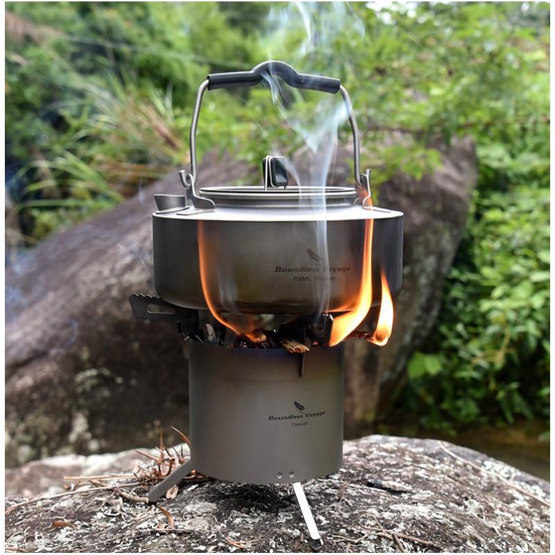 Portable Titanium Mini Wood Burning Stove Camping Hiking Backpacking Alcohol Fuel Compatible Foldable Detachable