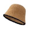 Панама женская осенне-зимняя простая модная японская универсальная шляпа с цветными блоками, показывающая лицо, закрывающая маленькое лицо, плюшевая шляпа рыбака