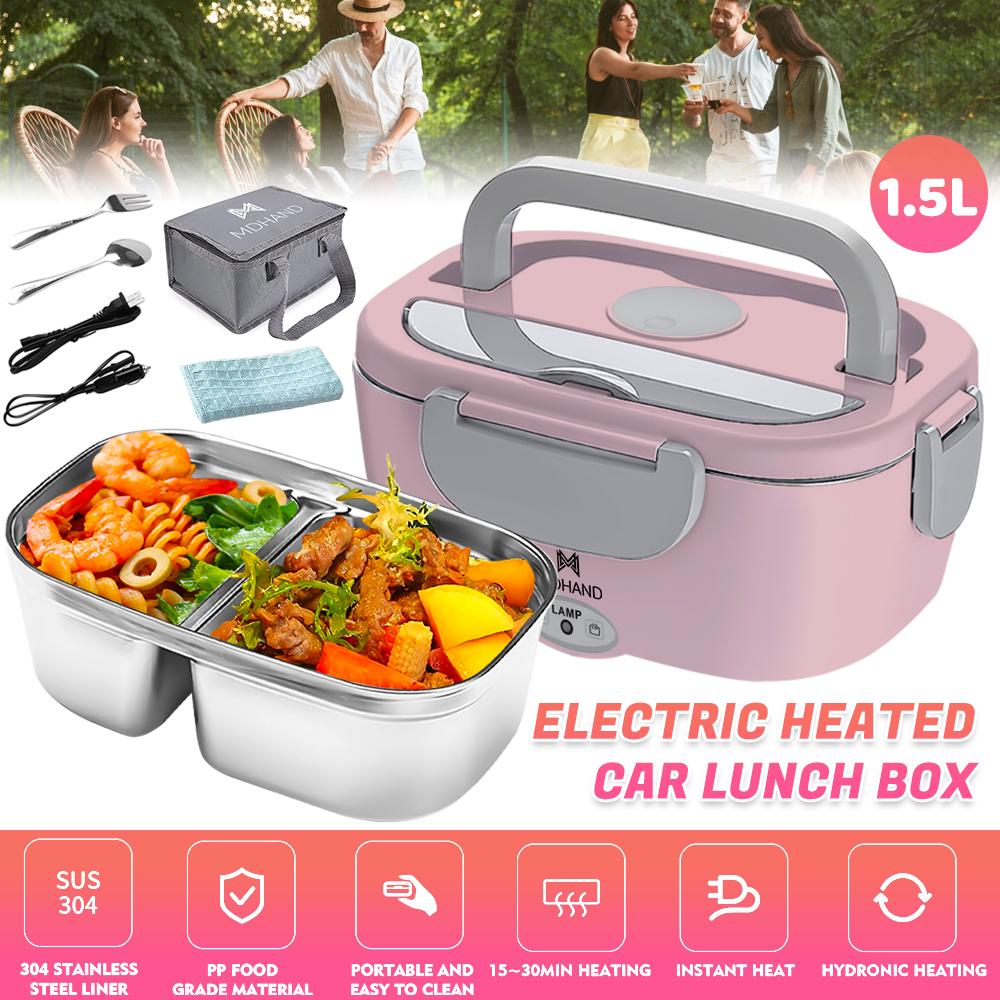 2-в-1 электрический подогреваемый ланч-бокс для автомобиля + дома 12 В 220 В портативный контейнер для ланча Bento из нержавеющей стали контейнер для еды Bento Box