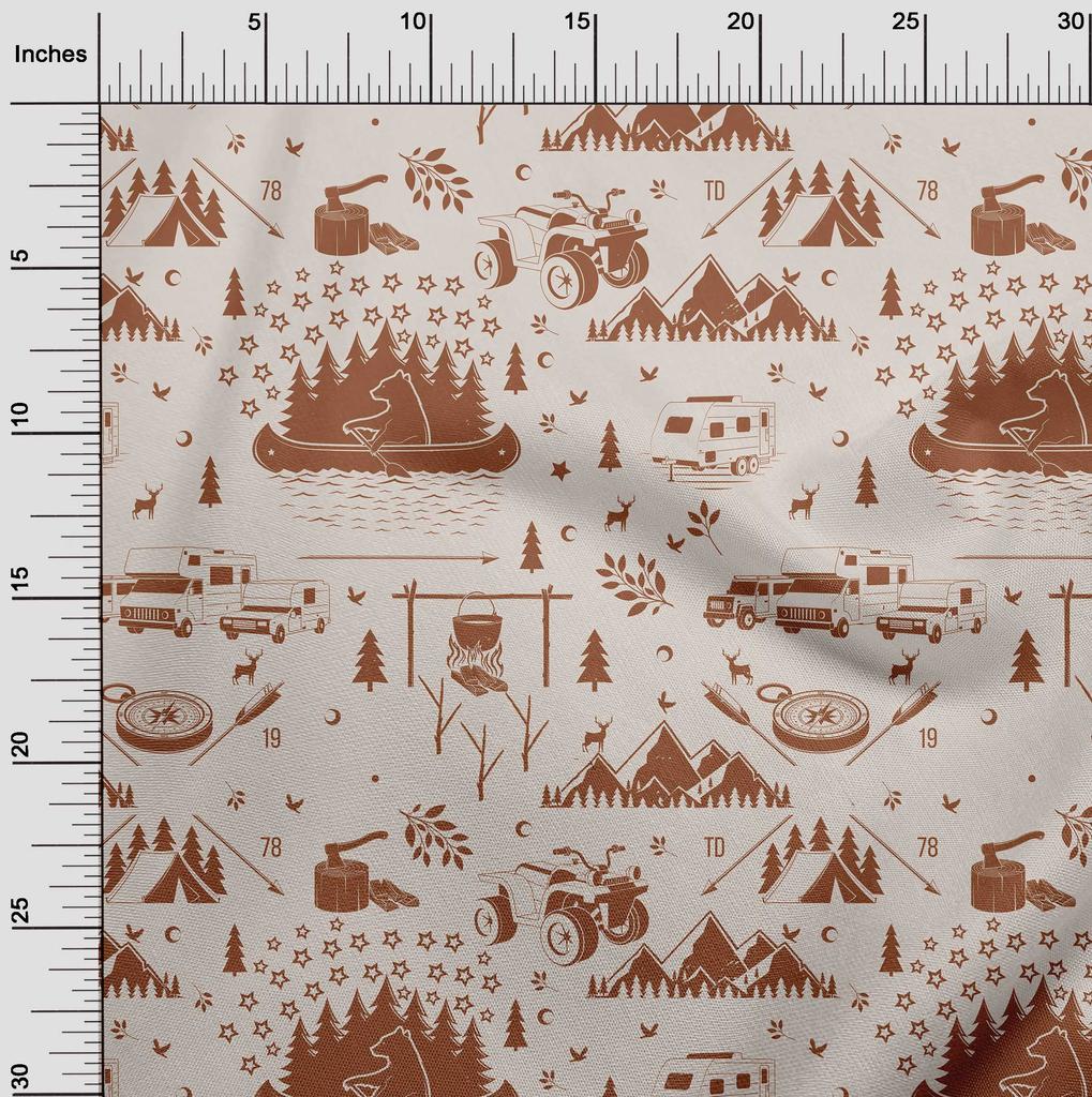 oneOone Cotton Poplin Brown Fabric Camping Craft Projects Decor Fabric Printed By The Yard 42 Inch