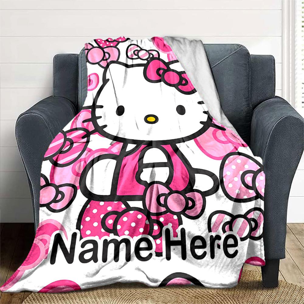 Customizable HelloKitty15 Throw Blanket – Personalized Name, All-Season Cozy Snug Blanket, Machine Washable, Personalized Blanket