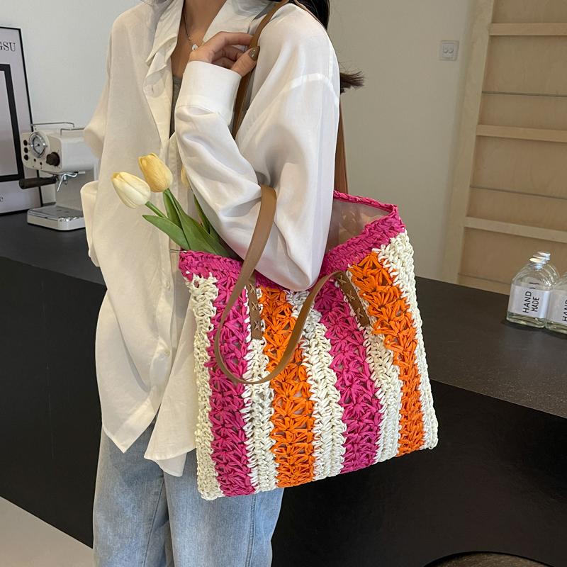 Соломенная сумка большой емкости, женская сумка для подмышек, полосатая сумка-тоут