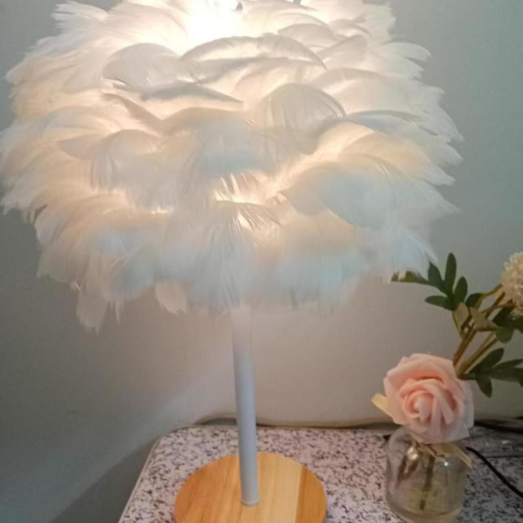 Elegant Eye-Care Feather Remote Table Lamp - Perfect for Live Room Decor, Living Room Ambiance, and Bedroom Bedside Lighting.