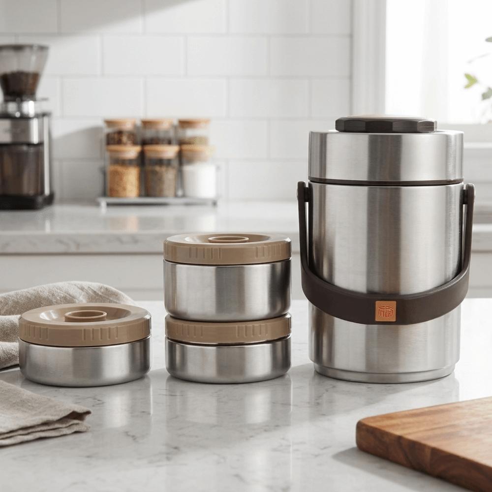 Multi Layer Insulated Food Bucket 304 Stainless Steel Vacuum Lunch Box Insulated Food Jar  Soup