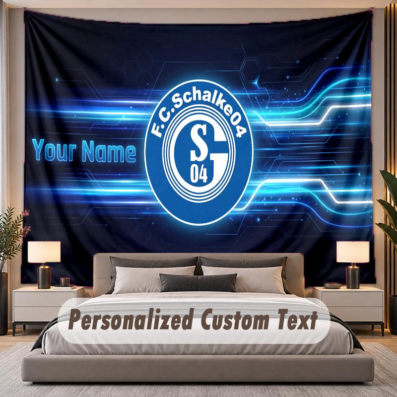 Custom Name Text Tapestry Schalke 04 FC Personalized Polyester Wall Tapestry For Bedroom And Room