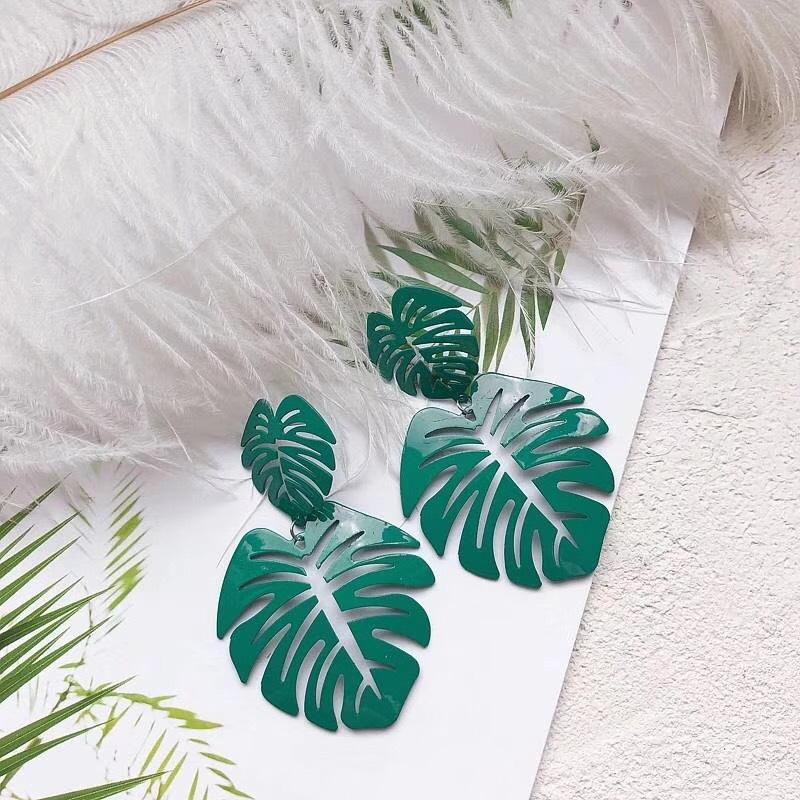Новые Преувеличенные Богемные Красочные Металлические Полые Двойные Листья Лист Кокосовой Пальмы Большие Пляжные Серьги Для Женщин Девушек Большие Серьги