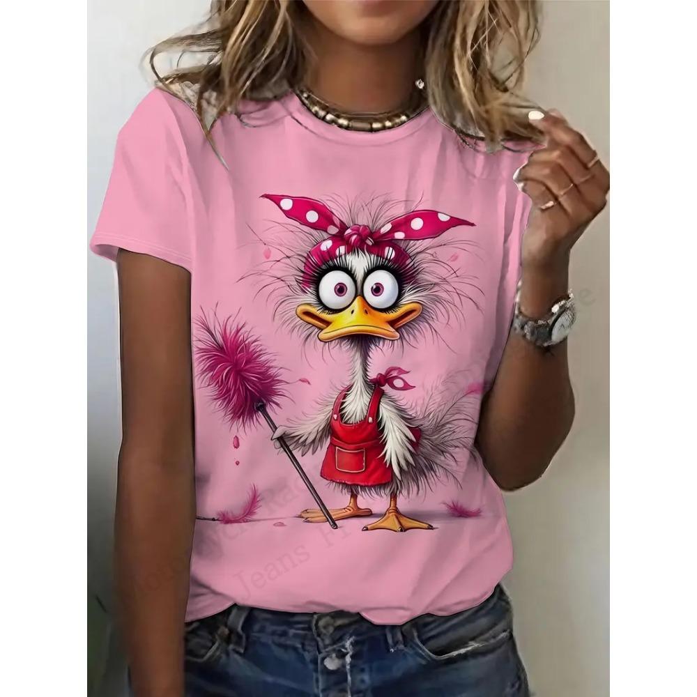 Anime Cat Duck Print Graphic T-shirt Women Fashion Casual Cartoon Oversized Short Sleeve Tops Tees Ladies Clothes Animal