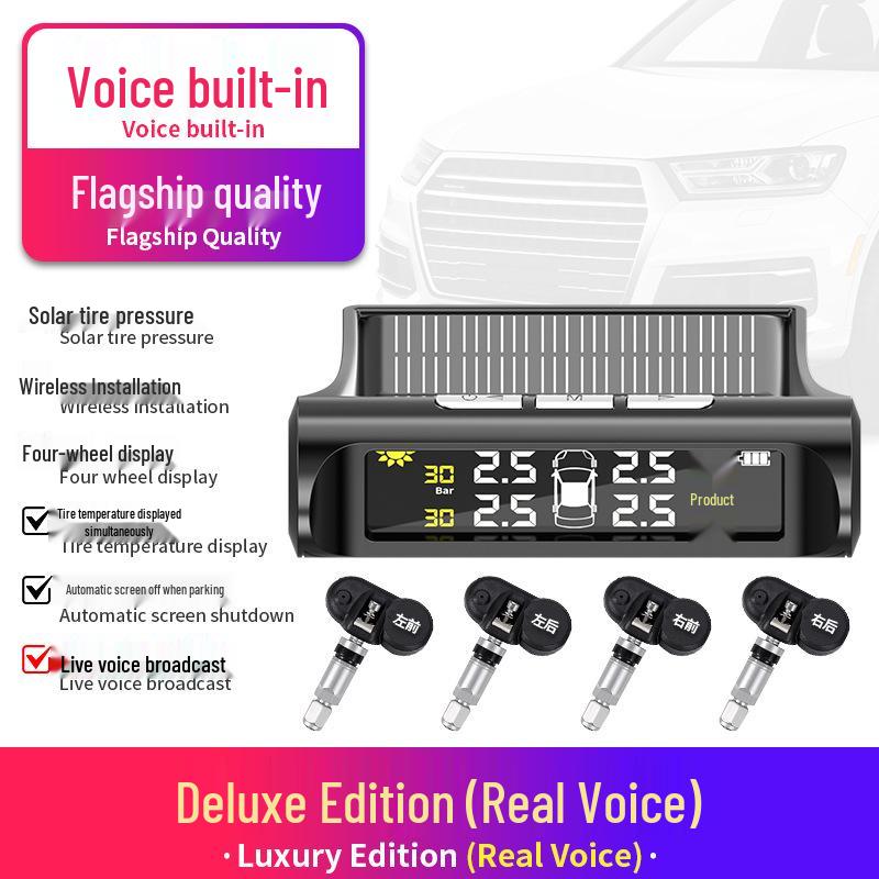 Solar Wireless Car Tire Pressure and Temperature Monitor with Real-time Detection for Four Wheels