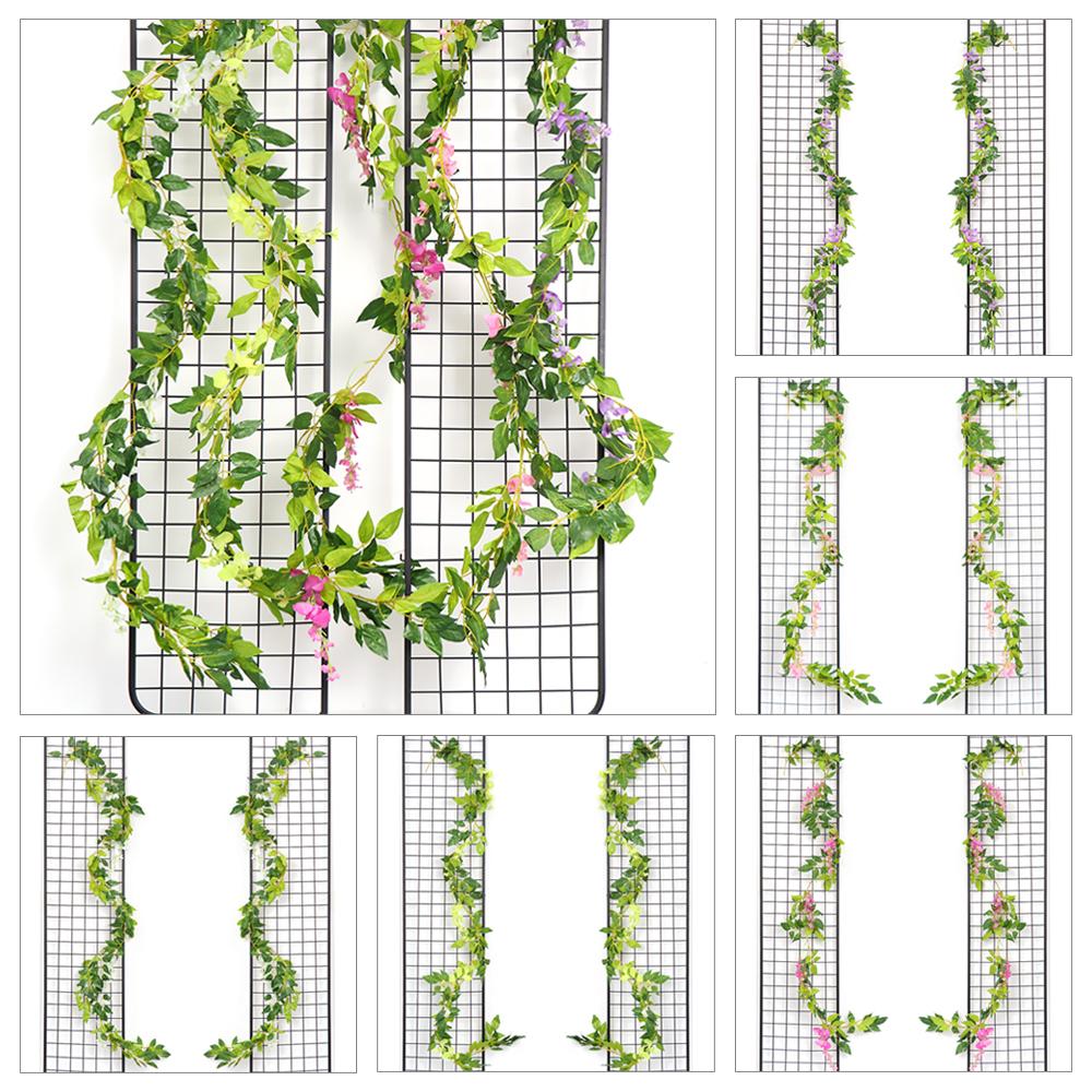 Украшения Зеленые листья Листва Стелющийся цветок Искусственный плющ Виноградная лоза Искусственные цветы Глициния Растение