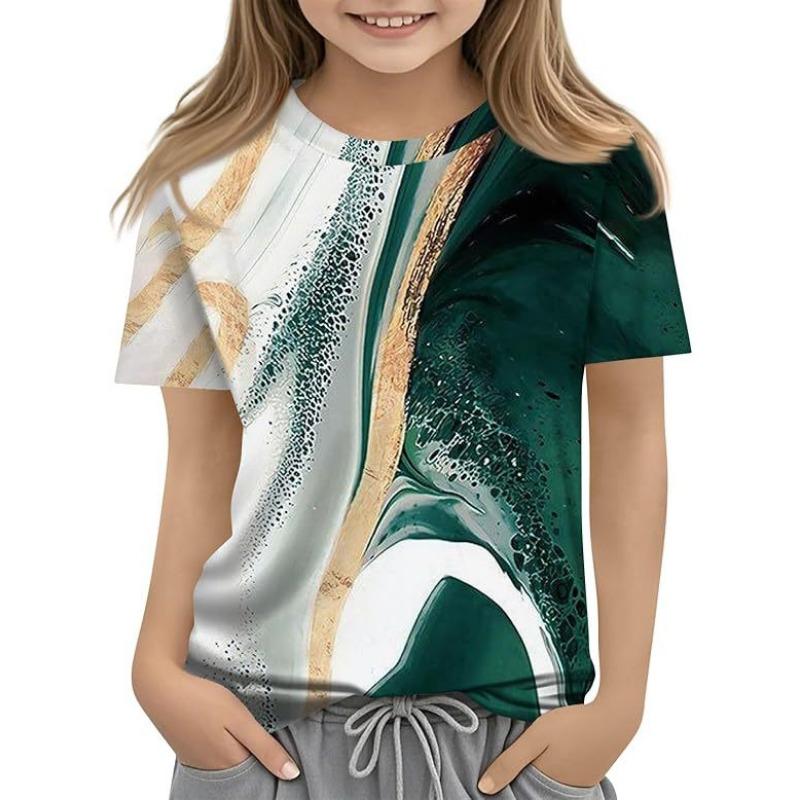 Детская футболка с 3D-принтом, новая повседневная универсальная детская одежда с цветочным 3D-принтом, футболка с короткими рукавами и круглым вырезом