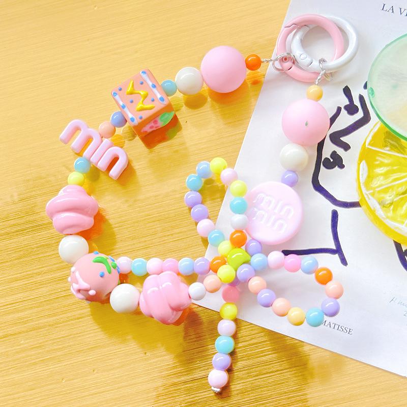 Candy Color Phone Buckle Beads Cute Lanyards Bead Chain Pendant For Phone Strap