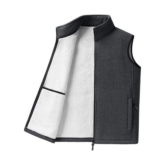 Polar Fleece Vest Coat Stand Collar Sleeveless Waistcoat with Velvet Inner Layer Zipper