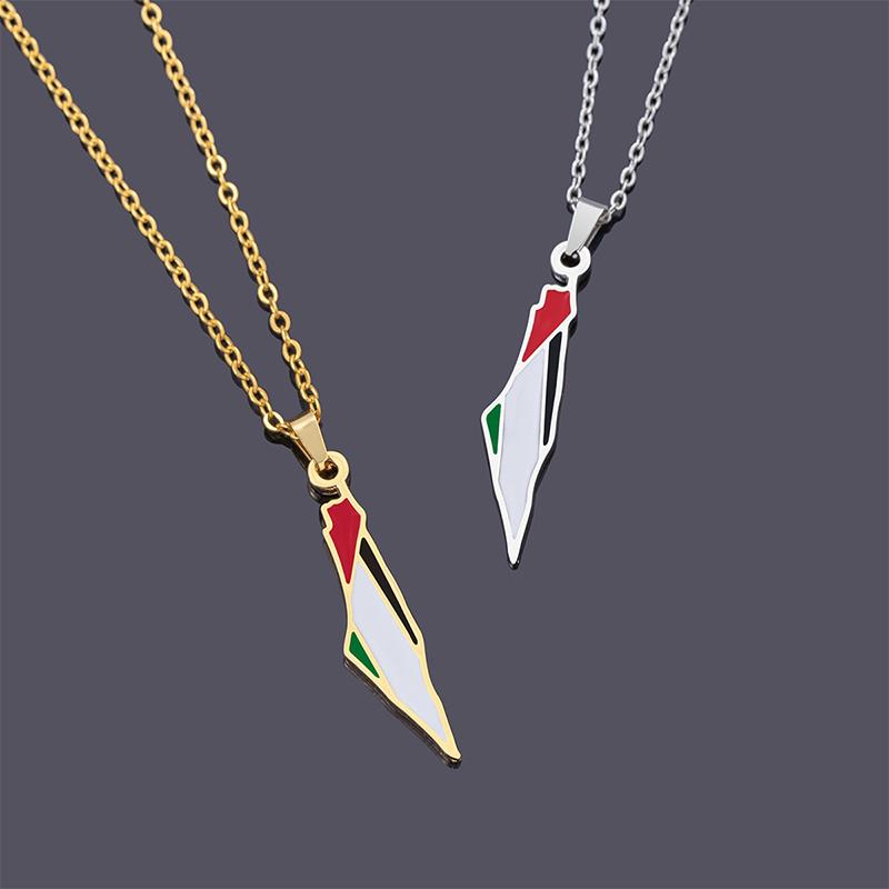 Israel Palestine Map Pendant Necklace For Women Men Arabic African Jamaica Stainless Steel Gold Color Chain Necklaces Jewelry