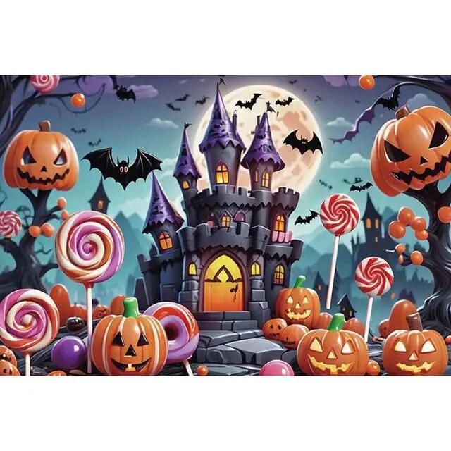 Candy Castle Halloween Photography Backdrops Decoration Children Pumpkin Latern Night Photozone Photo Studio Backgrounds Props1