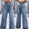 Повседневные джинсы Брюки Pantalones Высокая талия Широкие штанины Женская одежда Ретро Уличный стиль Универсальные Пуговицы Разрез Мода