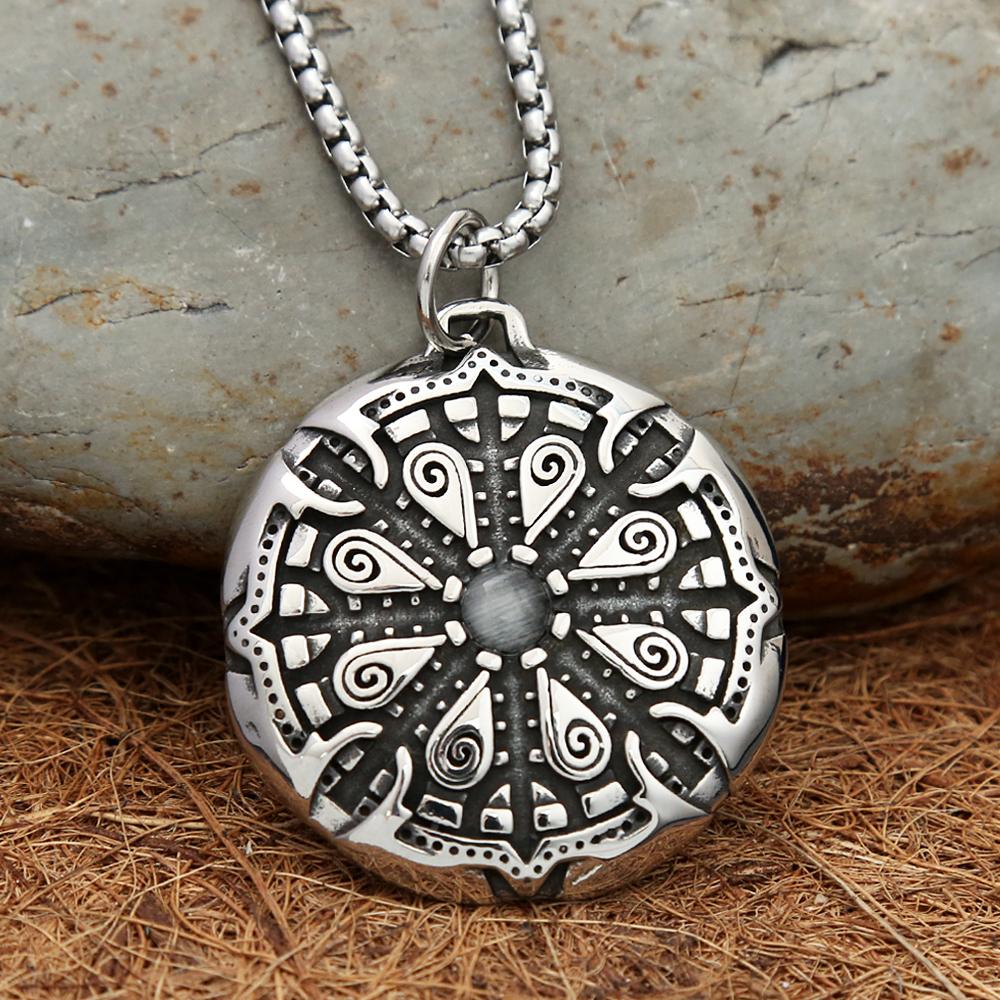 Vintage Nordic Compass Pendant Necklace Stainless Steel Viking Runes Vegvisir Amulet Necklaces for Men Fashion Icelandic Jewelry