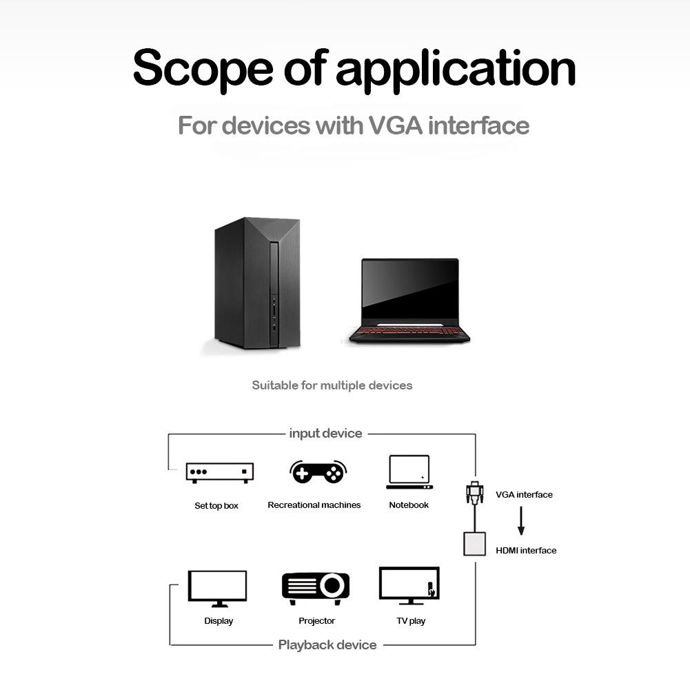 Кабель-конвертер HDMI-совместимый в VGA HD 1080P Цифровой Аналоговый Адаптер с Аудиоразъемом 3,5 мм для Наушников для ТВ ПК Ноутбука