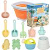11Pcs Beach Toys Set Gift Package Sand Toys for Kids Sandbox Toys with Collapsible Bucket Shovel Set Sand Molds Summer Outdoor
