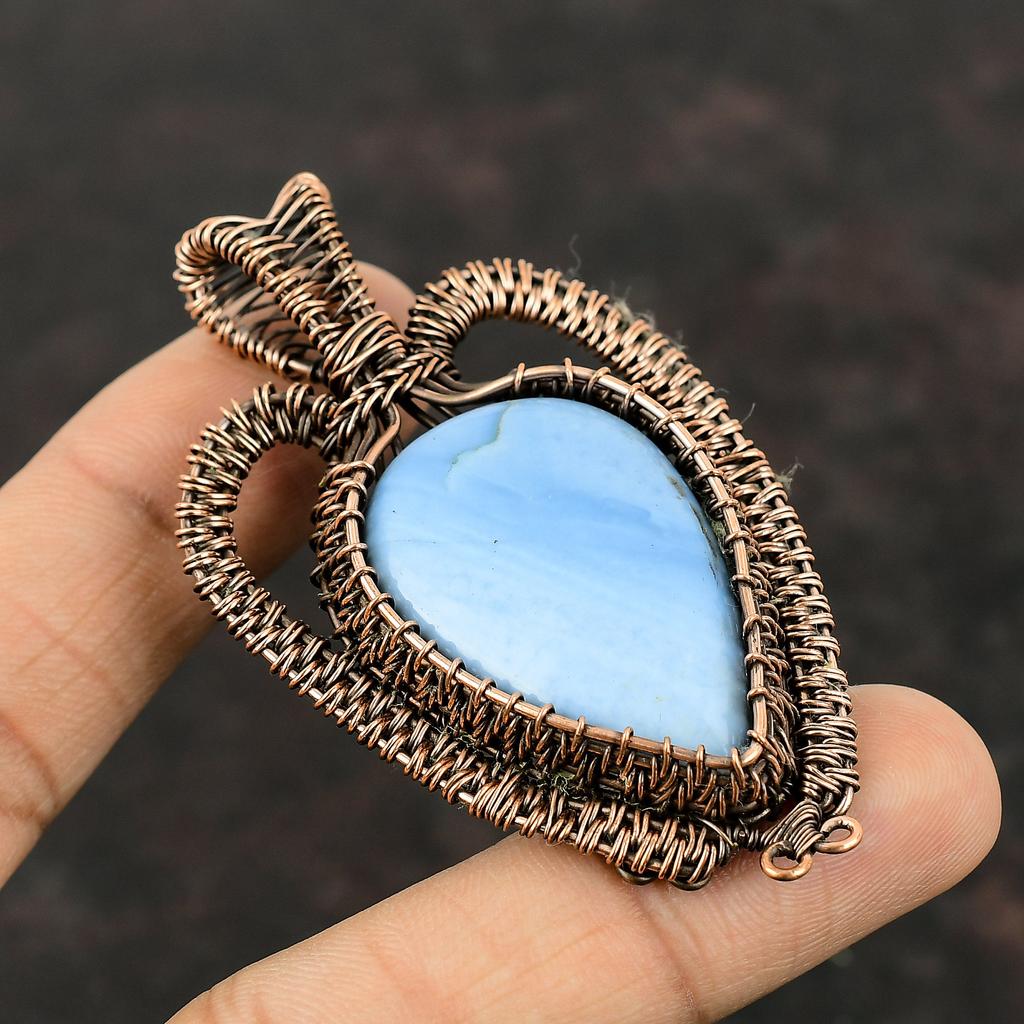 Owyhee Blue Opal Pendant Copper Wire Wrapped Pendant Handmade Pendant Wire Wrap Jewelry Amazing Pendant Gift For Mom Gemstone Copper Jewelry