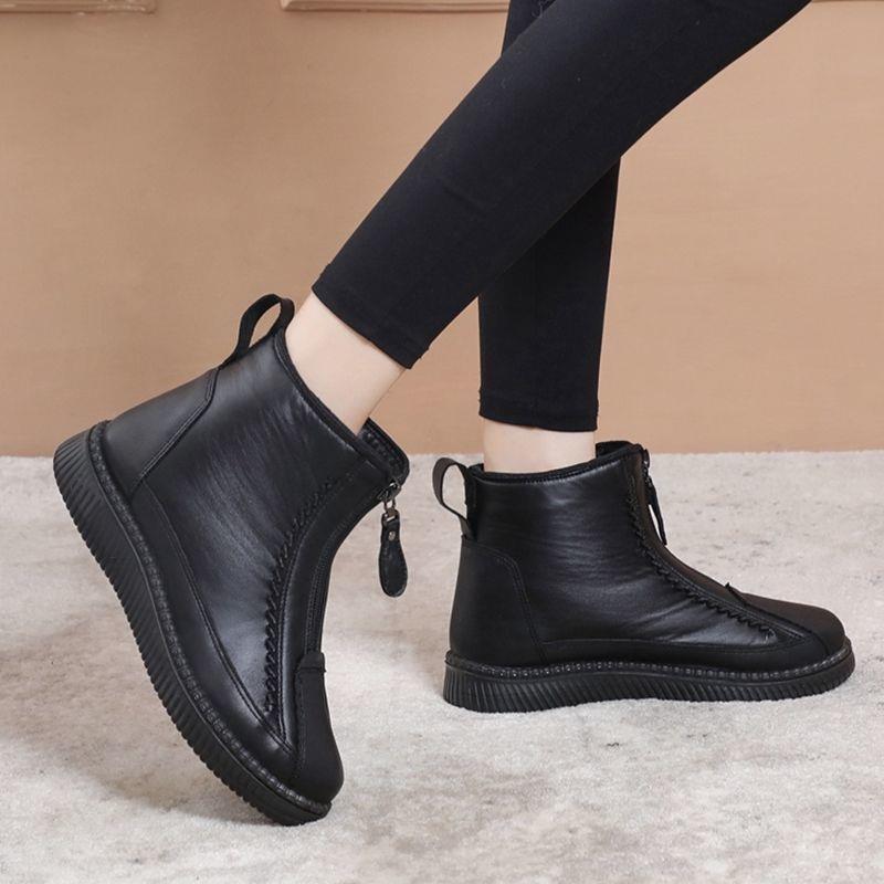 Winter New Women Waterproof Snow Boots Flat Non Slip Warm Solid Color Zipper Ankle Boots Female Comfortable Flat Cotton Shoes