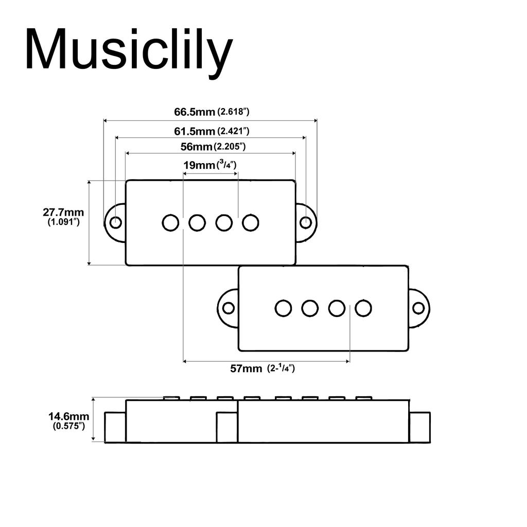 Musiclily Pro Alnico 5 Precision Bass Pickup Split for Precision Black PB-60S Set, Coil, 10.5K, 4-String Bass,