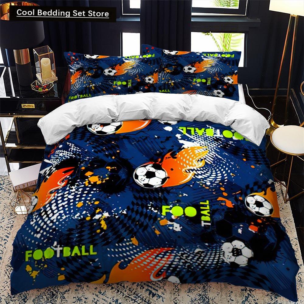 Футбольный Постельный Комплект С Принтом Наволочка Пододеяльник Футбольные Пододеяльники Домашний Текстиль Размер Квин Кинг Спортивная Тематика Пододеяльник